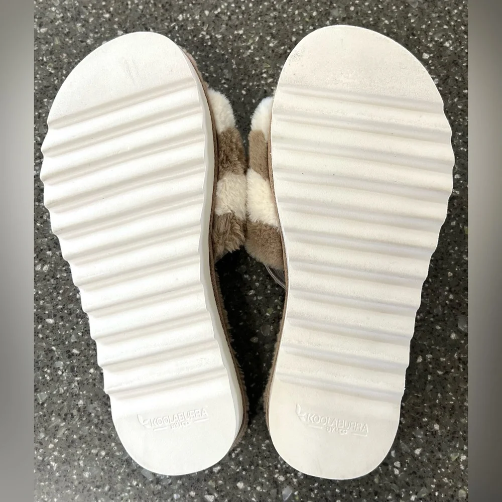 Koolaburra by UGG AUS Fuzz'n II Backstrap Slide Striped Sandals Slip On Shoes